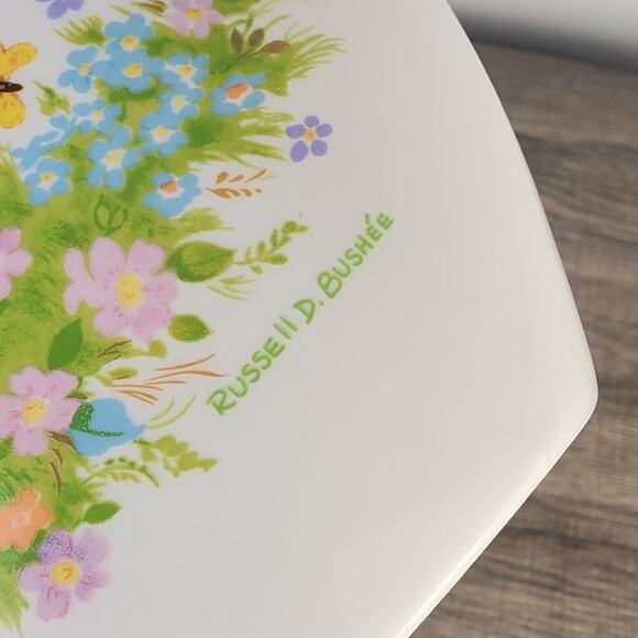Vintage 10" 1970s The Creative Circle Wide Ceramic Flower Vase Floral Butterfly - Picture 3 of 6